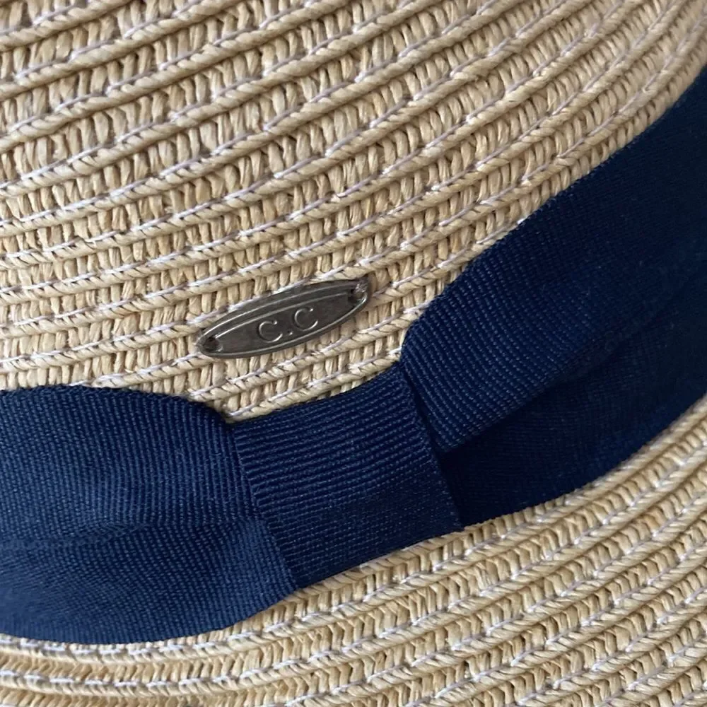C.C Floppy Paper Straw Wide Brim Hat Embroidered Just Married OS